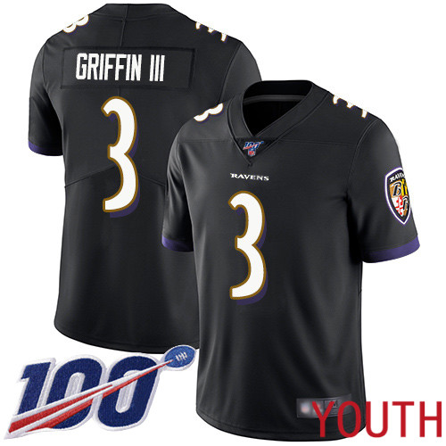 Baltimore Ravens Limited Black Youth Robert Griffin III Alternate Jersey NFL Football #3 100th Season Vapor Untouchable->youth nfl jersey->Youth Jersey